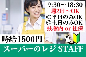 スーパーのレジ業務／9時半～18時半／週2日～可／大量募集
